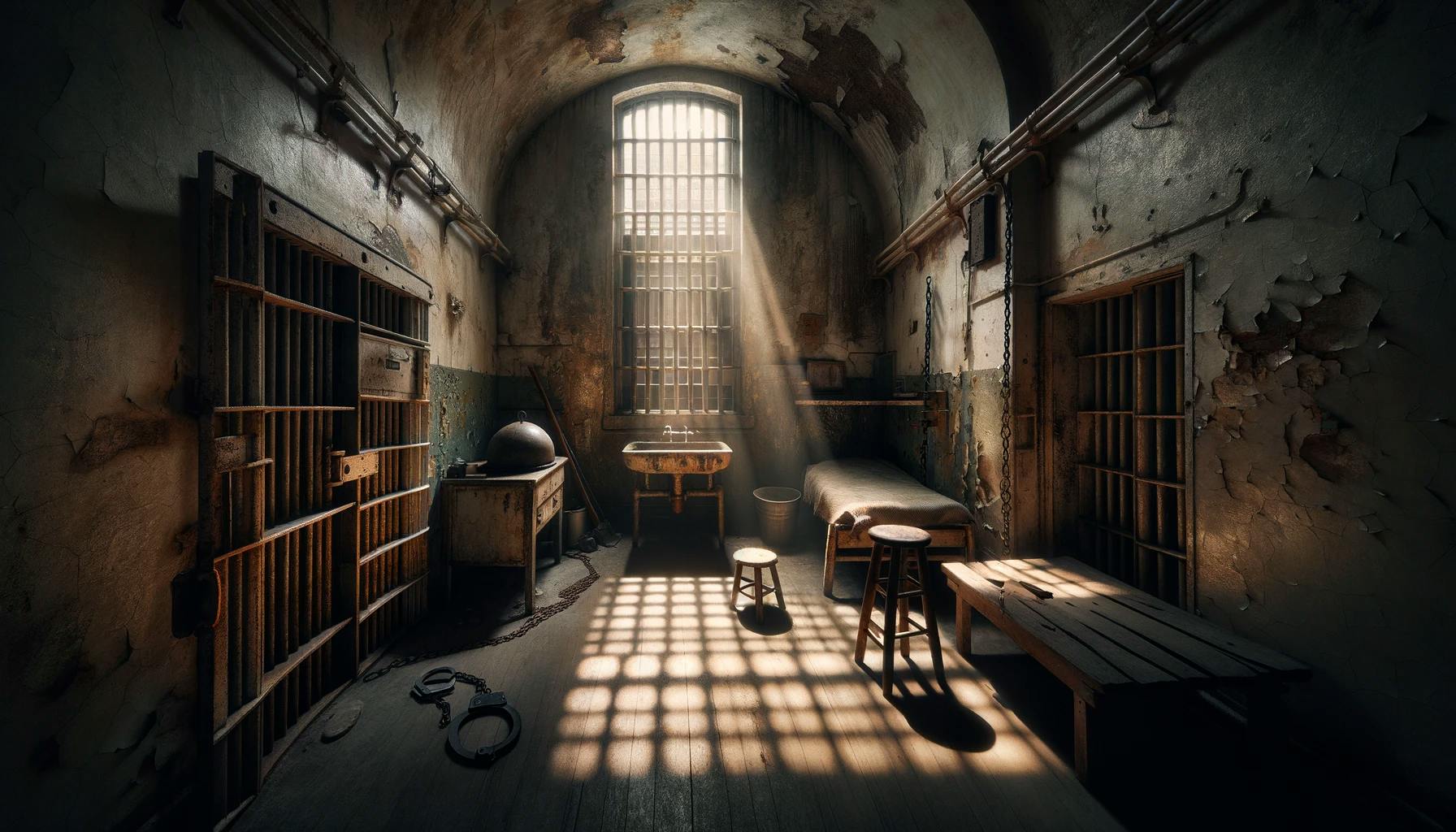 Salle prison d'Alcatraz d'un Escape game nancy enfermé dans une prison avec un gardien complétement fou